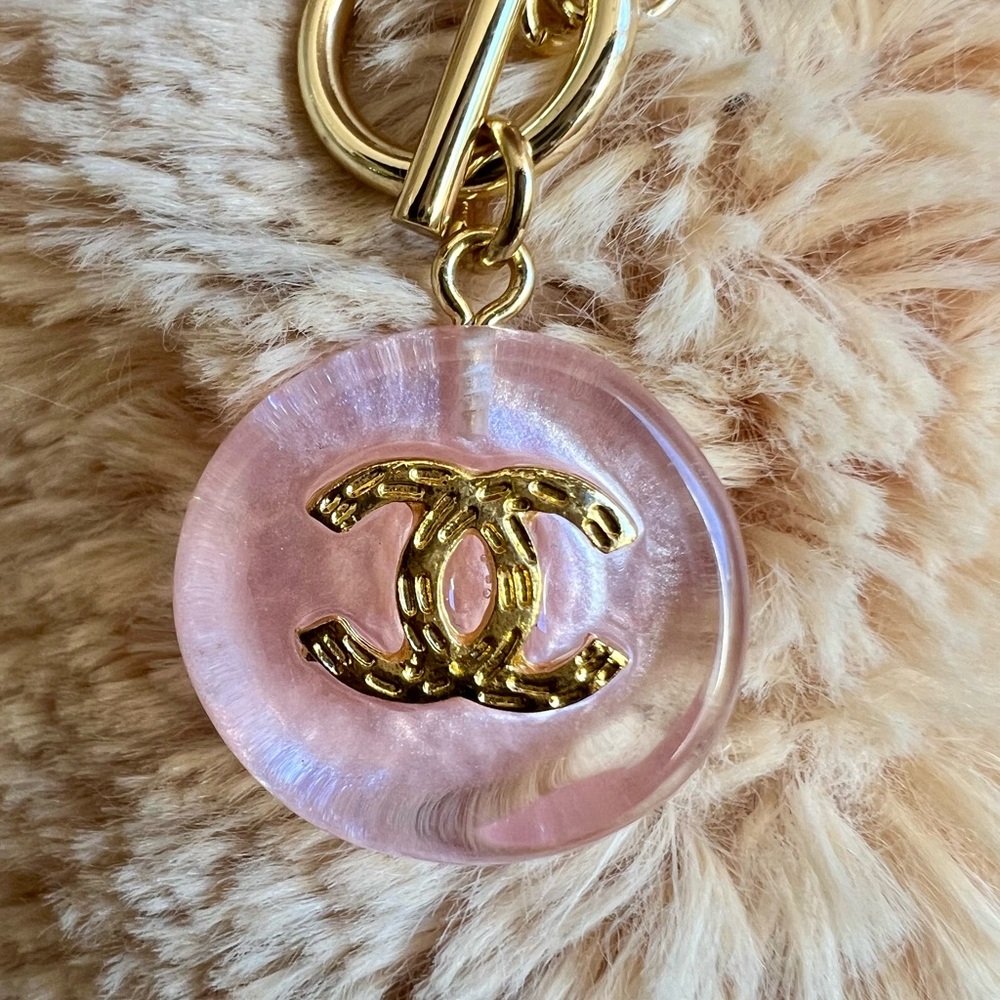 Upcycled Pink resin Gold cc logo charm